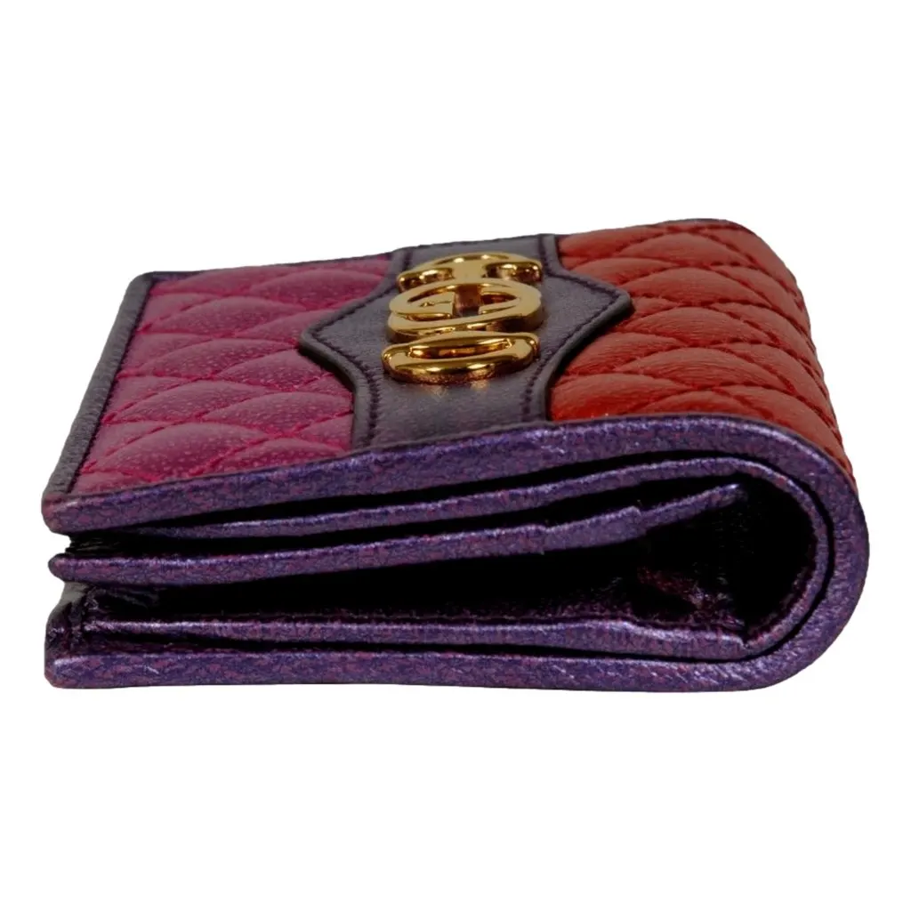Gucci Zumi Nappa Trapunata Quilted Card Case Wallet Metallic Red Purple Red Leather Good - Box View