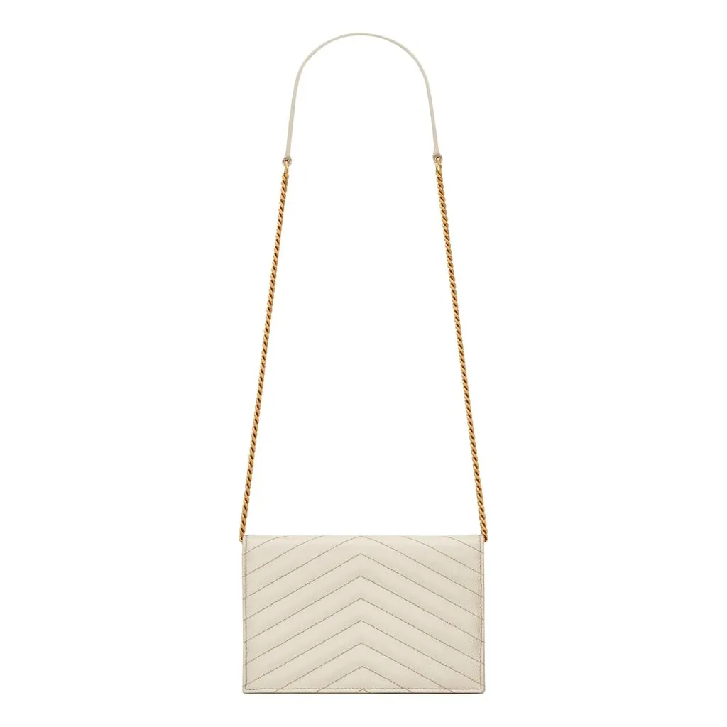 Saint Laurent Cassandre Envelope Chain Wallet Crossbody Bag in Crema White White Leather Good - Back View