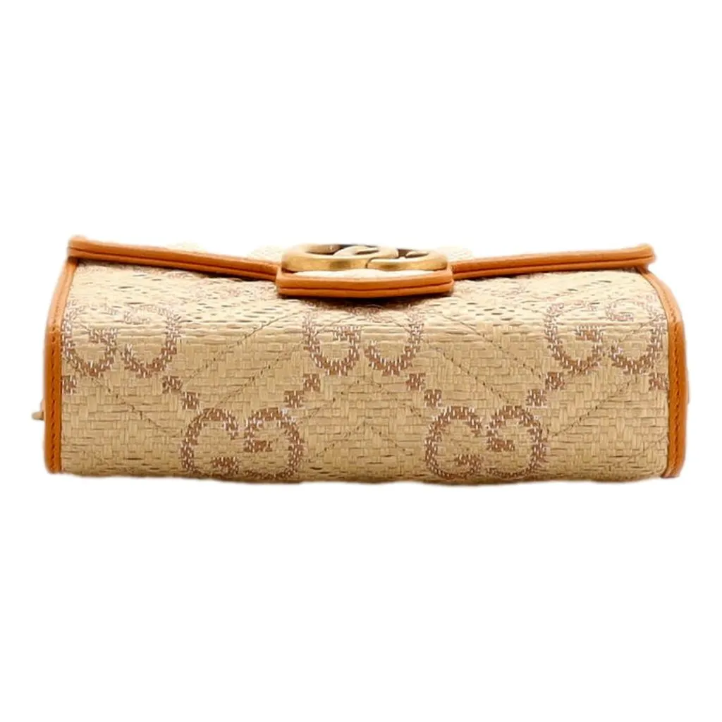 Gucci GG Marmont Raffia Wallet on Chain in Orange and Beige Orange Leather Good - Model View