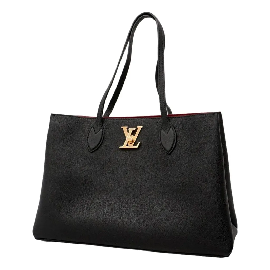 Louis Vuitton Lockme Shopper Tote Grained Leather Noir Black with Gold Hardware Black Leather Good - Front View