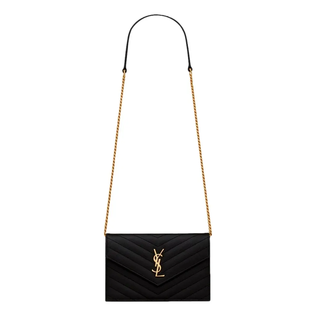 Saint Laurent Saint Laurent Cassandre Envelope Chain Crossbody Bag Black Leather Good - Front View