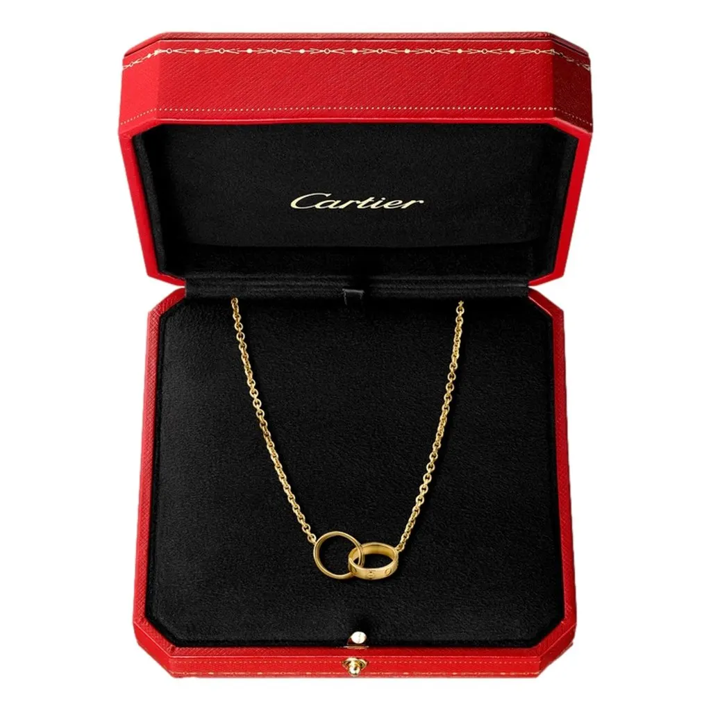 Cartier Love Pendant Interlocking Necklace 18k Yellow Gold Gold Lace Good - Back View