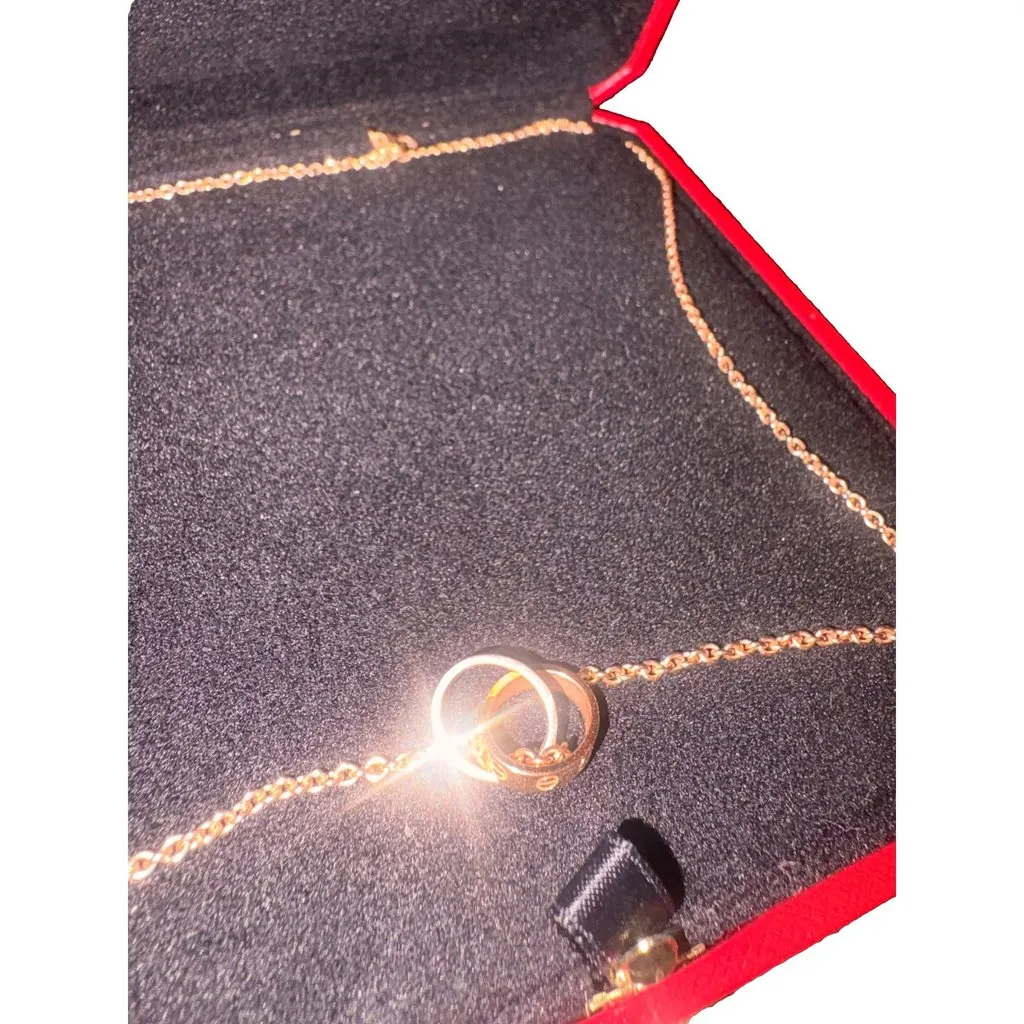 Cartier Love Pendant Interlocking Necklace 18k Yellow Gold Gold Lace Good - Box View