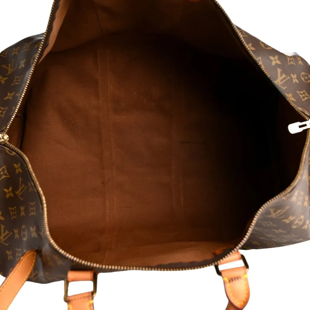 Louis Vuitton Monogram Keepall Bandouliere 60 Duffle Bag Brown Canvas Good - Inside View