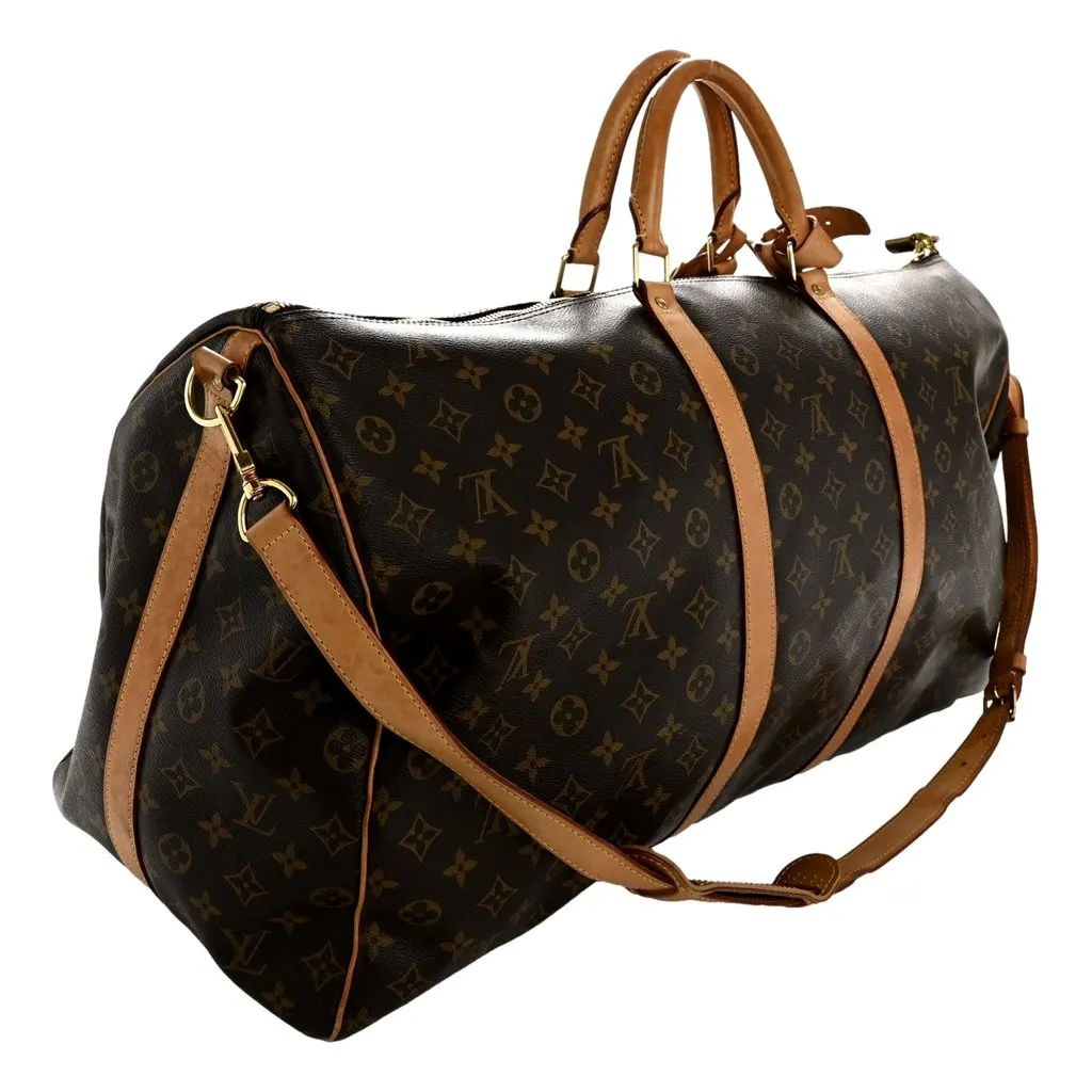 Louis Vuitton Monogram Keepall Bandouliere 60 Duffle Bag Brown Canvas Good - Model View