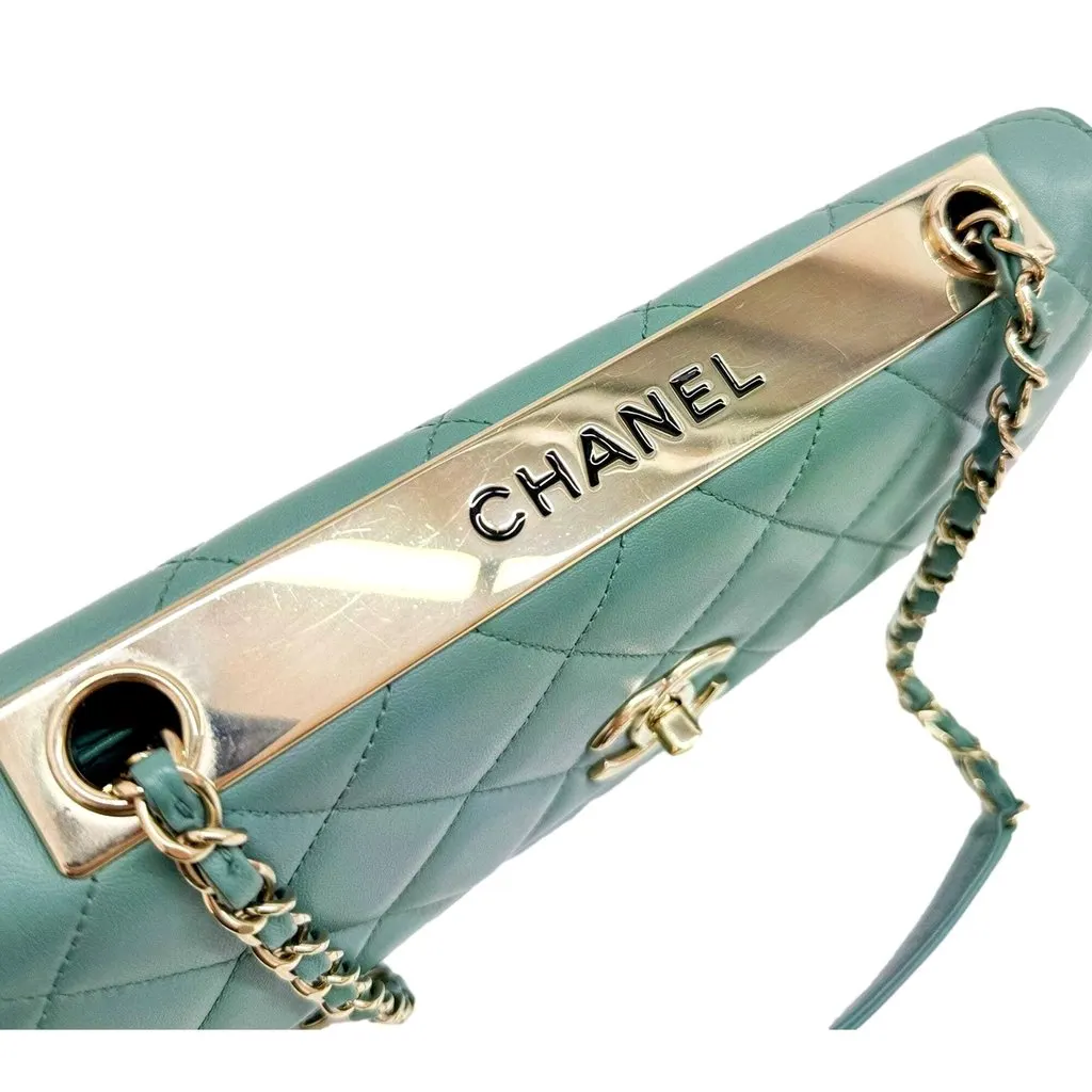Chanel Trendy CC Flap Matelasse Aquamarine Leather Shoulder Bag Blue Leather Good - Inside View