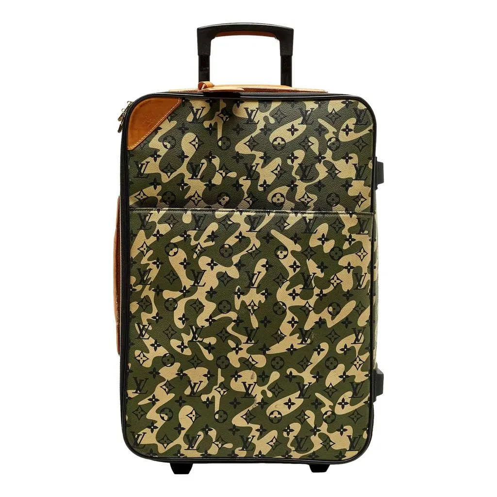 Louis Vuitton x Takashi Murakami Monogramouflage Pegase 60 Rolling Suitcase Green Leather Good - Front View