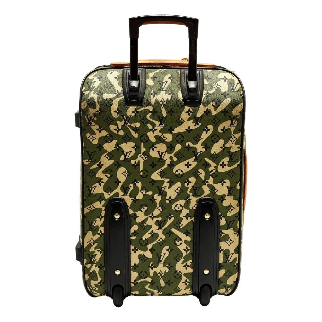 Louis Vuitton x Takashi Murakami Monogramouflage Pegase 60 Rolling Suitcase Green Leather Good - Back View