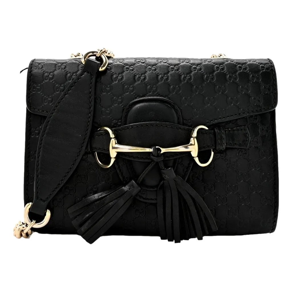 Gucci Microguccissima Mini Emily Chain Shoulder Bag Black Black Leather Good - Front View