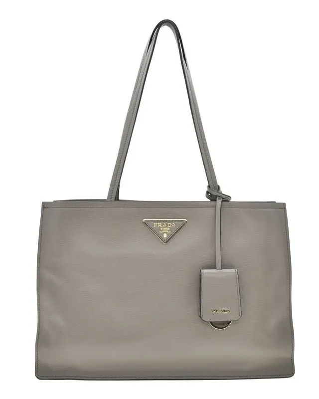 Prada Prada Argilla Grey Glace Calf Leather Shopping Tote Bag