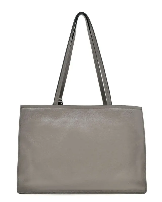 Prada Prada Argilla Grey Glace Calf Leather Shopping Tote Bag MultiColor Leather Good - Back View