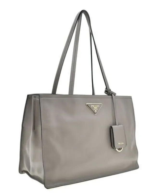 Prada Prada Argilla Grey Glace Calf Leather Shopping Tote Bag MultiColor Leather Good - Inside View