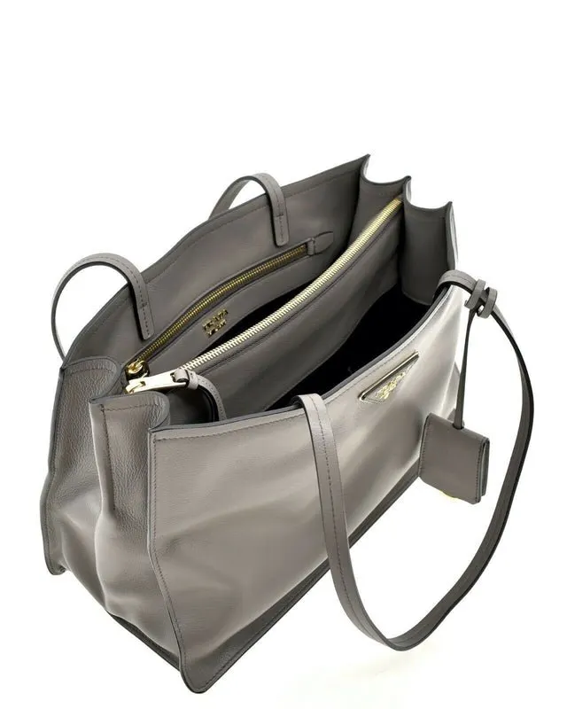 Prada Prada Argilla Grey Glace Calf Leather Shopping Tote Bag MultiColor Leather Good - Model View