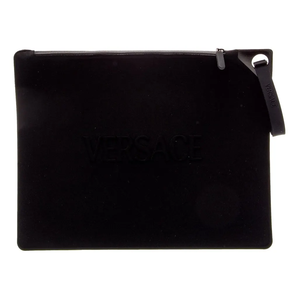 Versace Black Nylon Portfolio Wristlet Pouch Black Polyamide Never worn - Front View