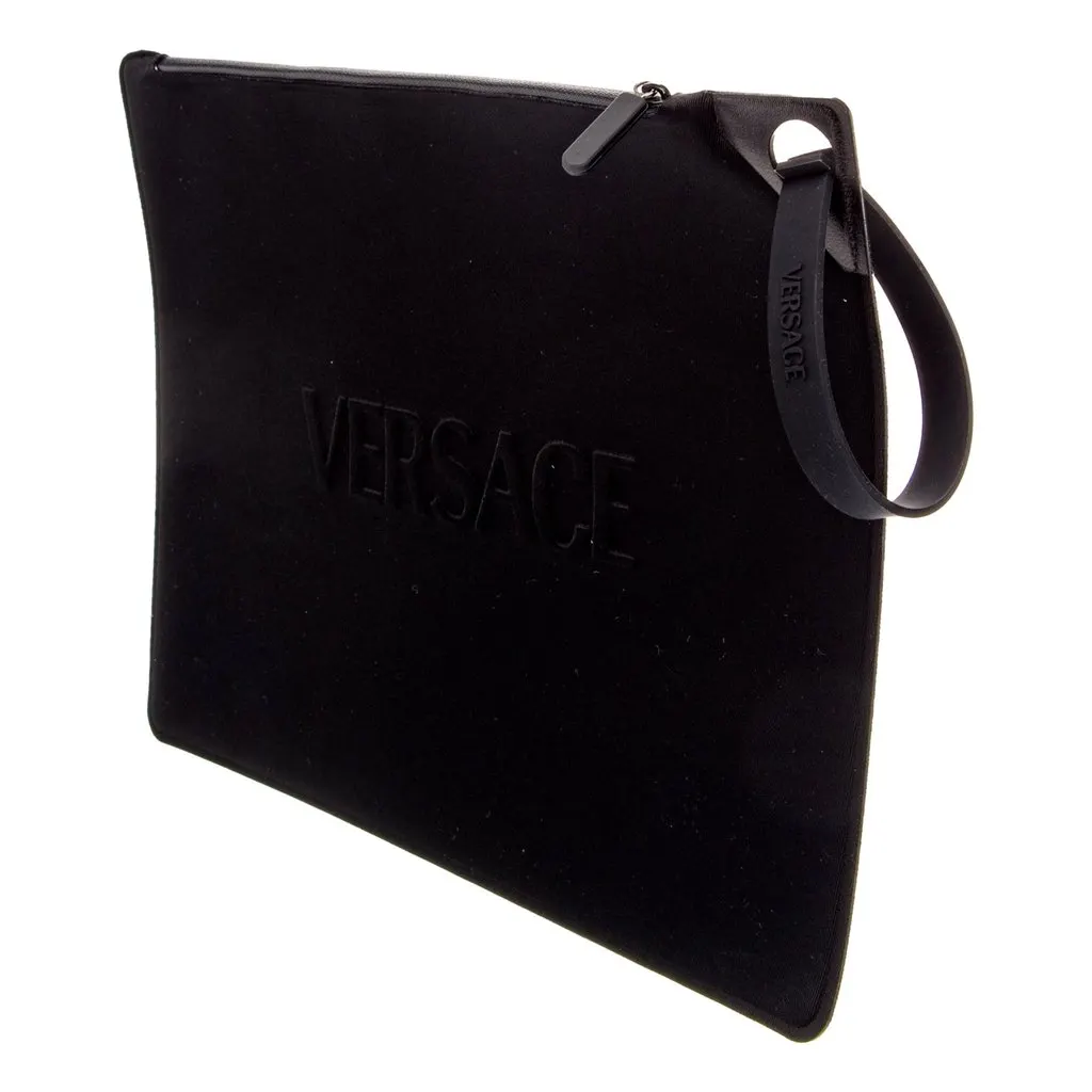 Versace Black Nylon Portfolio Wristlet Pouch Black Polyamide Never worn - Box View