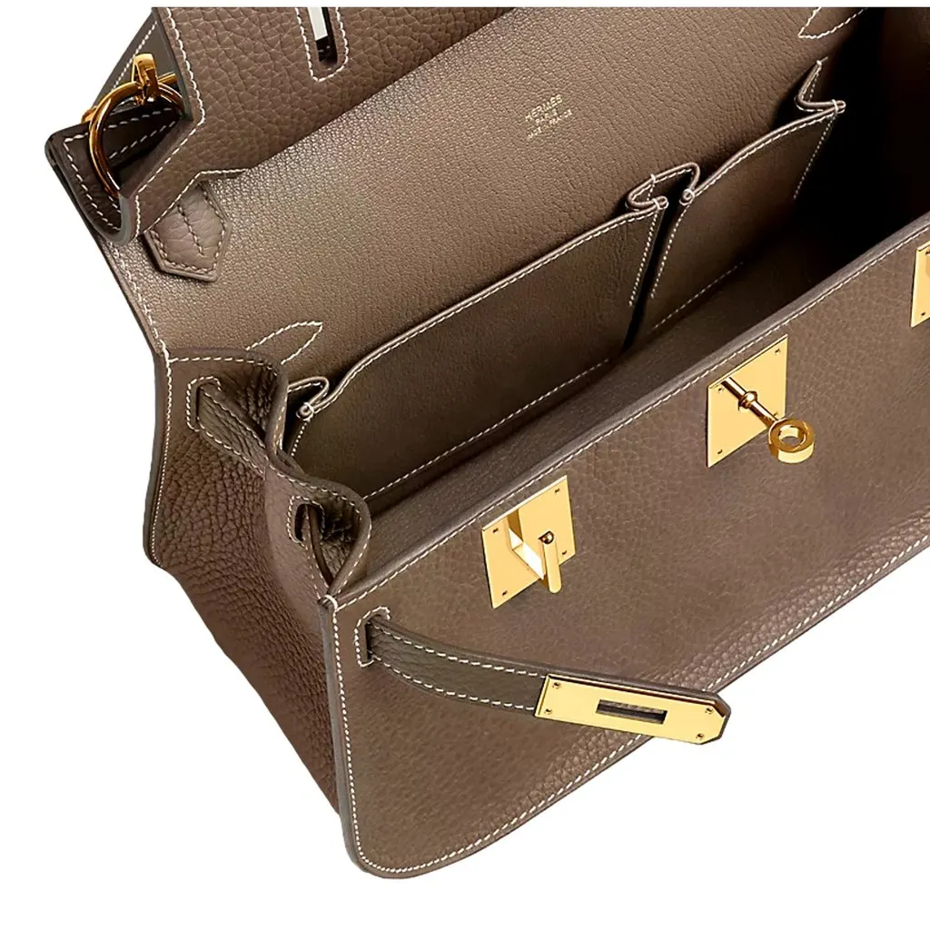 Hermès Hermes Taurillon Clemence Jypsiere 28 Etoupe Gold Hardware 2026 MultiColor Leather Never worn - Inside View