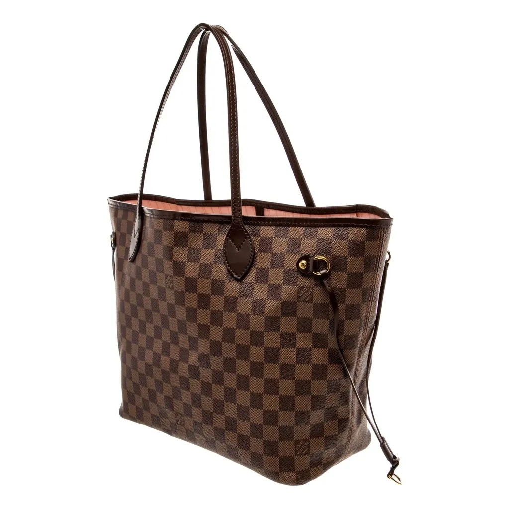 Louis Vuitton Neverfull MM Damier Ebene Tote Bag with Pouch Brown Canvas Good - Back View