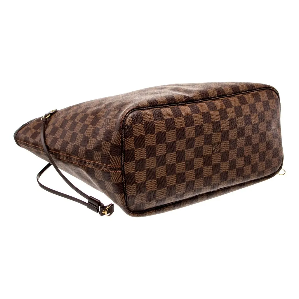 Louis Vuitton Neverfull MM Damier Ebene Tote Bag with Pouch Brown Canvas Good - Inside View