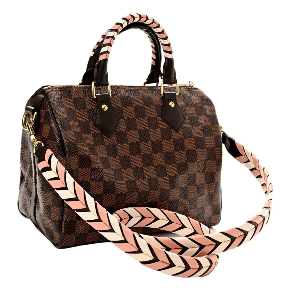 Louis Vuitton Damier Ebene Braided Speedy Bandouliere 25 Pink Brown Canvas Good - Back View