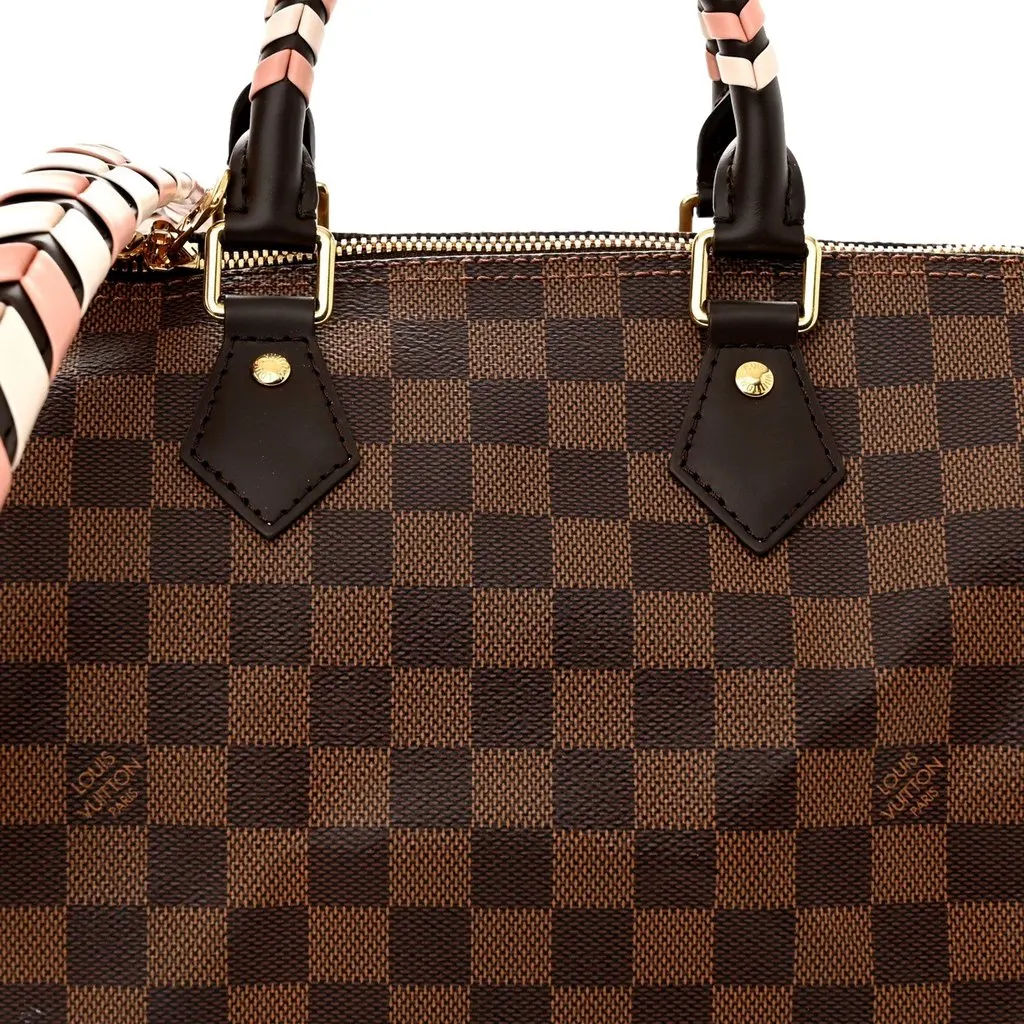 Louis Vuitton Damier Ebene Braided Speedy Bandouliere 25 Pink Brown Canvas Good - Box View