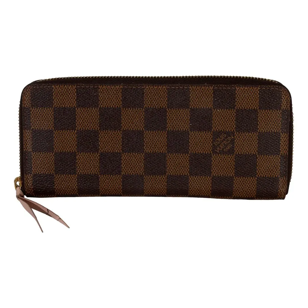 Louis Vuitton Rose Ballerine Damier Ebene Canvas Clemence Wallet Brown Canvas Good - Front View