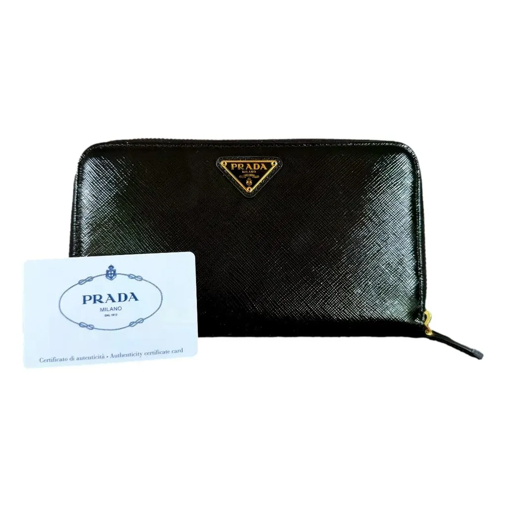 Prada Nero Black Saffiano Vernice Leather Zip Around Wallet Black Leather Good - Box View