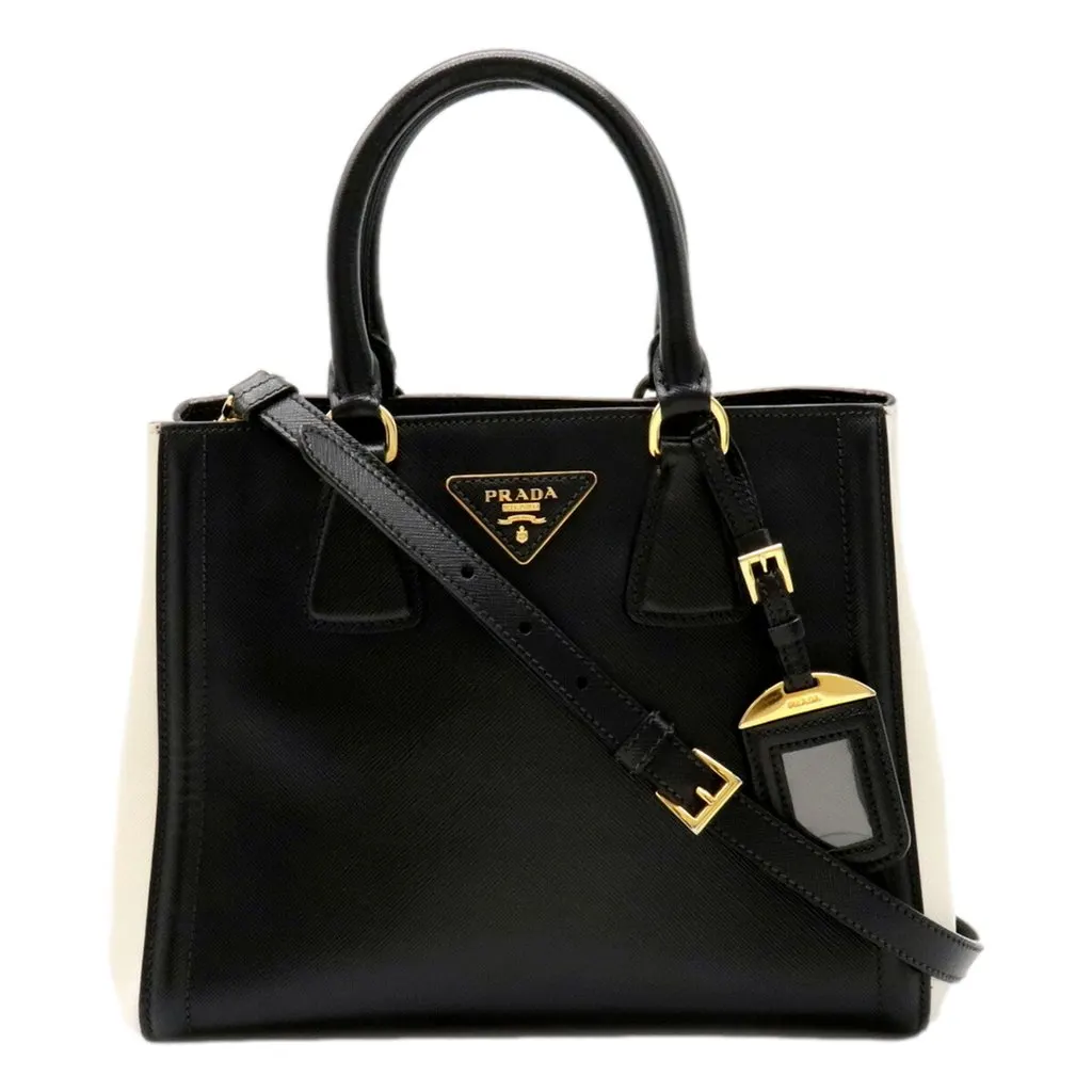 Prada Galleria Nero Black Ivory Saffiano Leather 2-Way Bag Black Leather Good - Front View