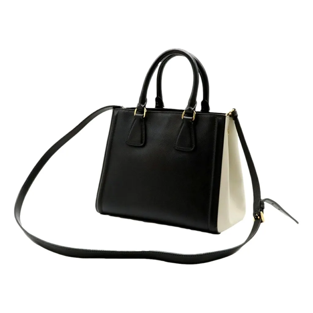 Prada Galleria Nero Black Ivory Saffiano Leather 2-Way Bag Black Leather Good - Back View