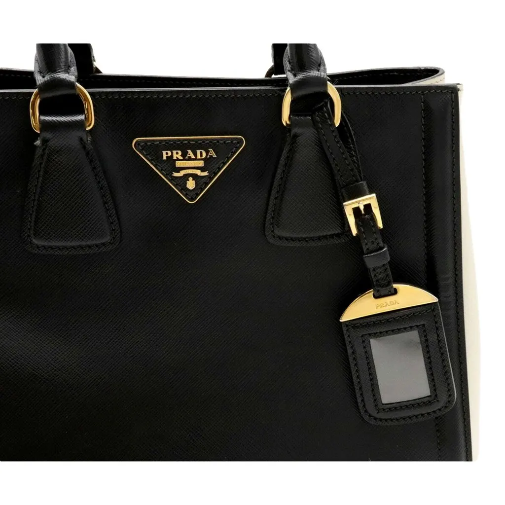 Prada Galleria Nero Black Ivory Saffiano Leather 2-Way Bag Black Leather Good - Inside View