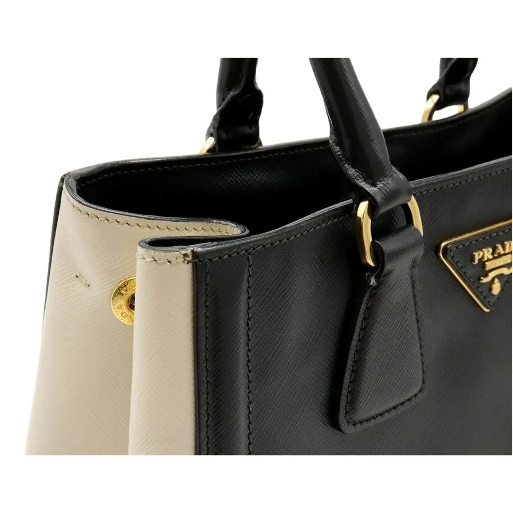 Prada Galleria Nero Black Ivory Saffiano Leather 2-Way Bag Black Leather Good - Model View