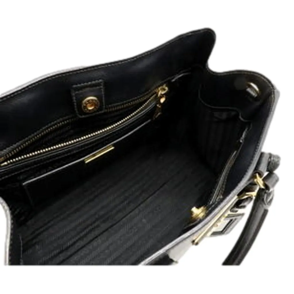 Prada Galleria Nero Black Ivory Saffiano Leather 2-Way Bag Black Leather Good - Box View