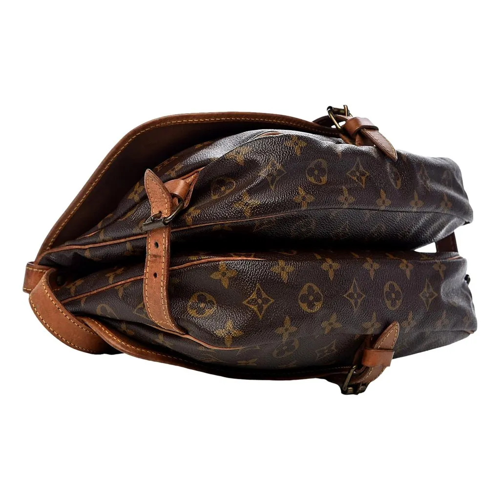 Unsigned Monogram Canvas Saumur 30 Messanger Bag Brown Canvas Good - Back View