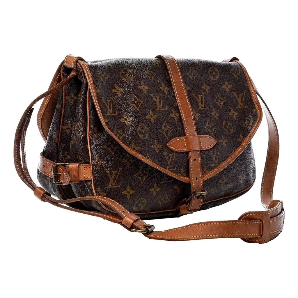 Unsigned Monogram Canvas Saumur 30 Messanger Bag Brown Canvas Good - Inside View