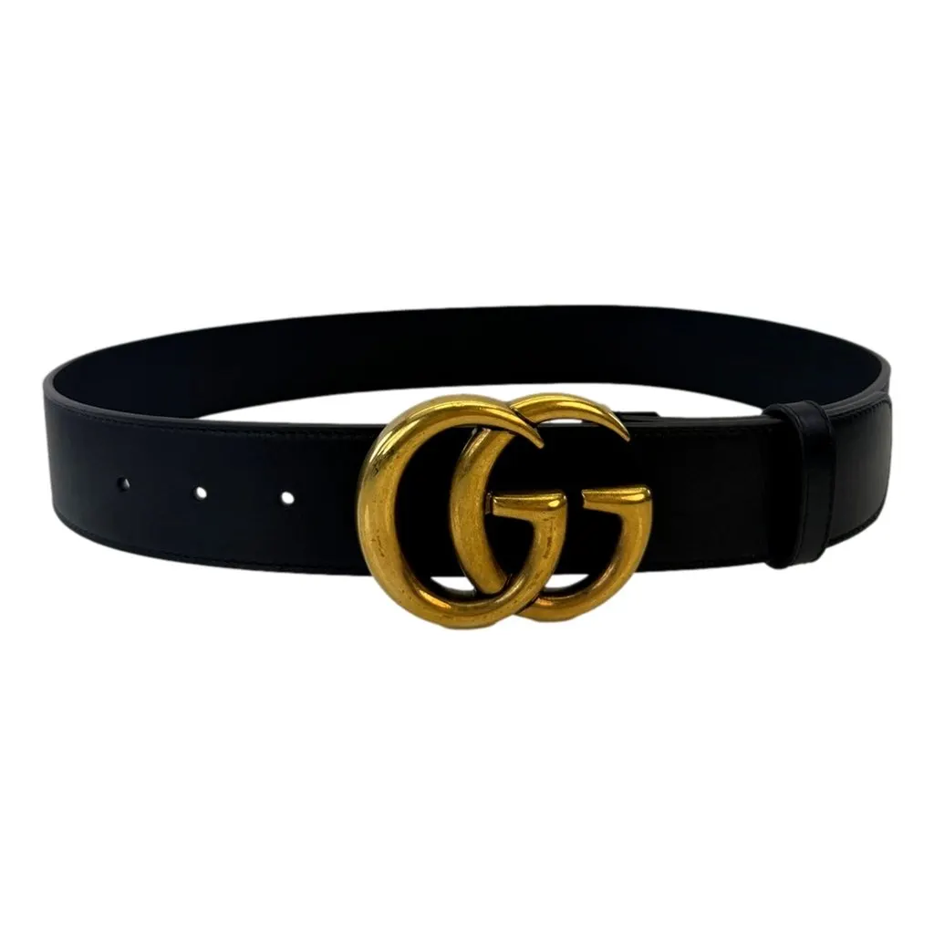 Gucci GG Marmont Wide Belt Black Leather with Antique Gold Double G Buckle Size 90/36