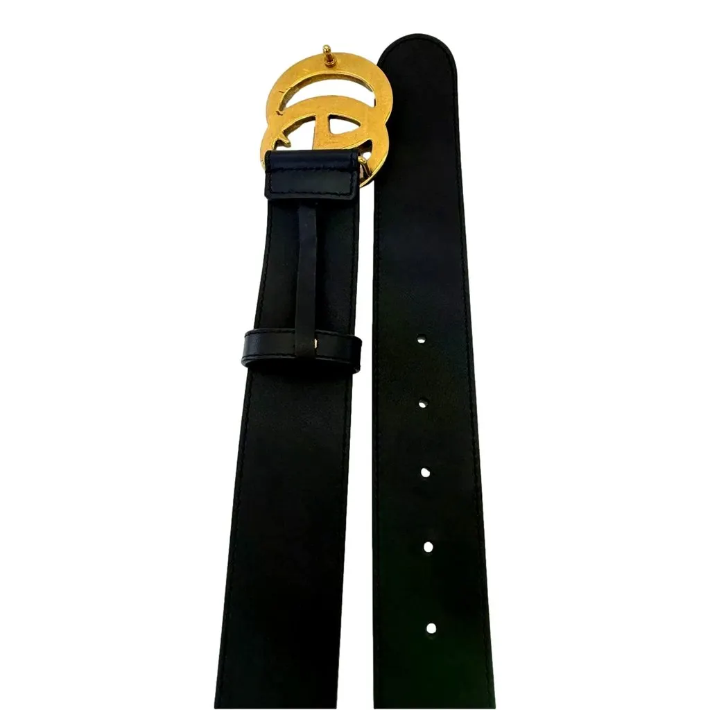 Gucci GG Marmont Wide Belt Black Leather with Antique Gold Double G Buckle Size 90/36 Black Leather Good - Back View