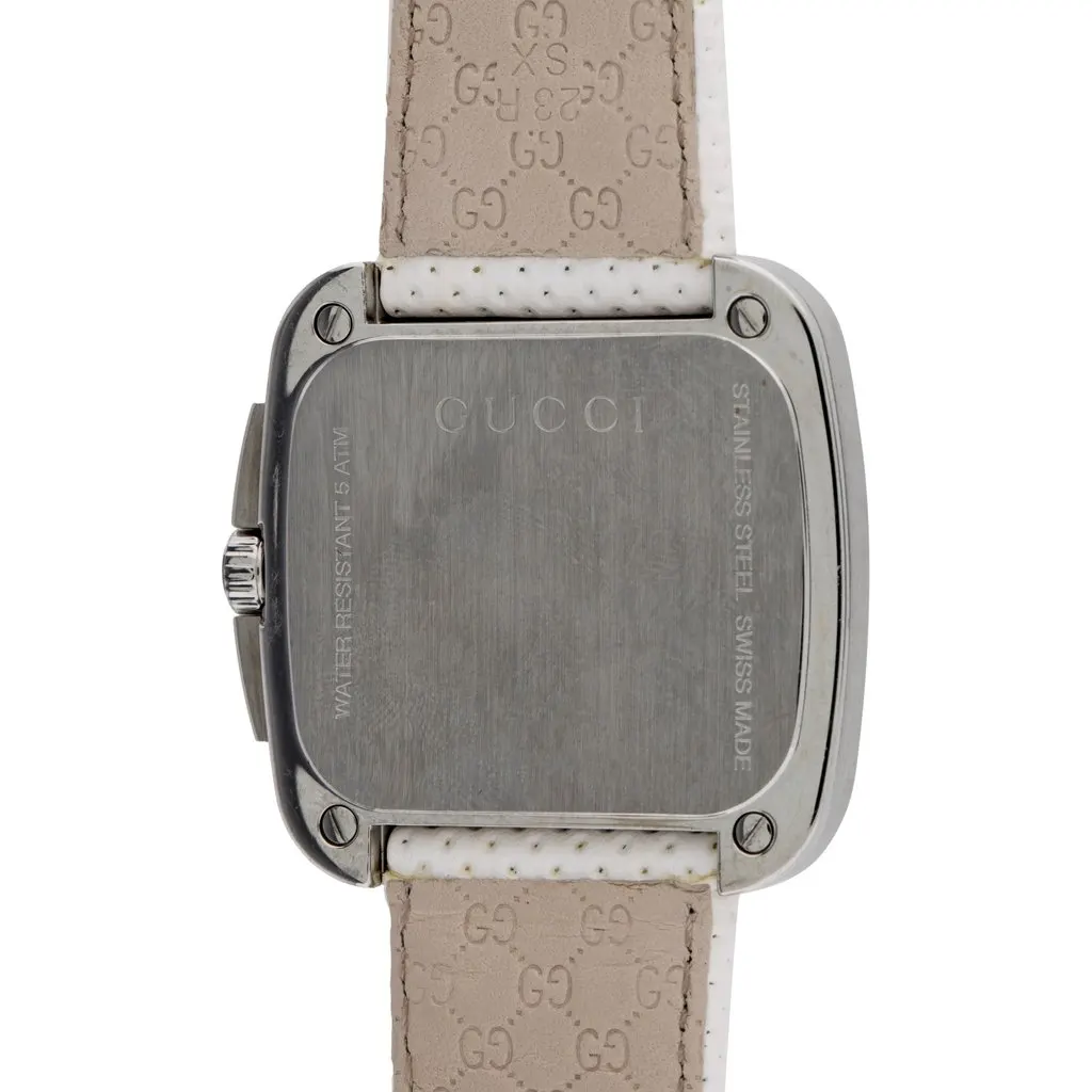 Gucci Coupe Watch YA131303 White Dial with Web Strap White Leather Never worn - Inside View