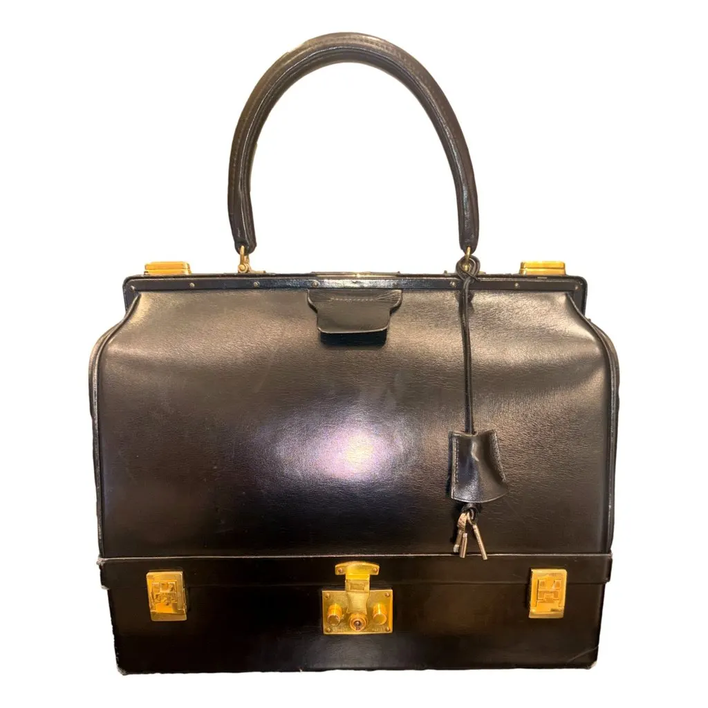 Hermès Vintage Sac Mallette Vanity Trunk Top Handle Bag Black Leather Good - Back View