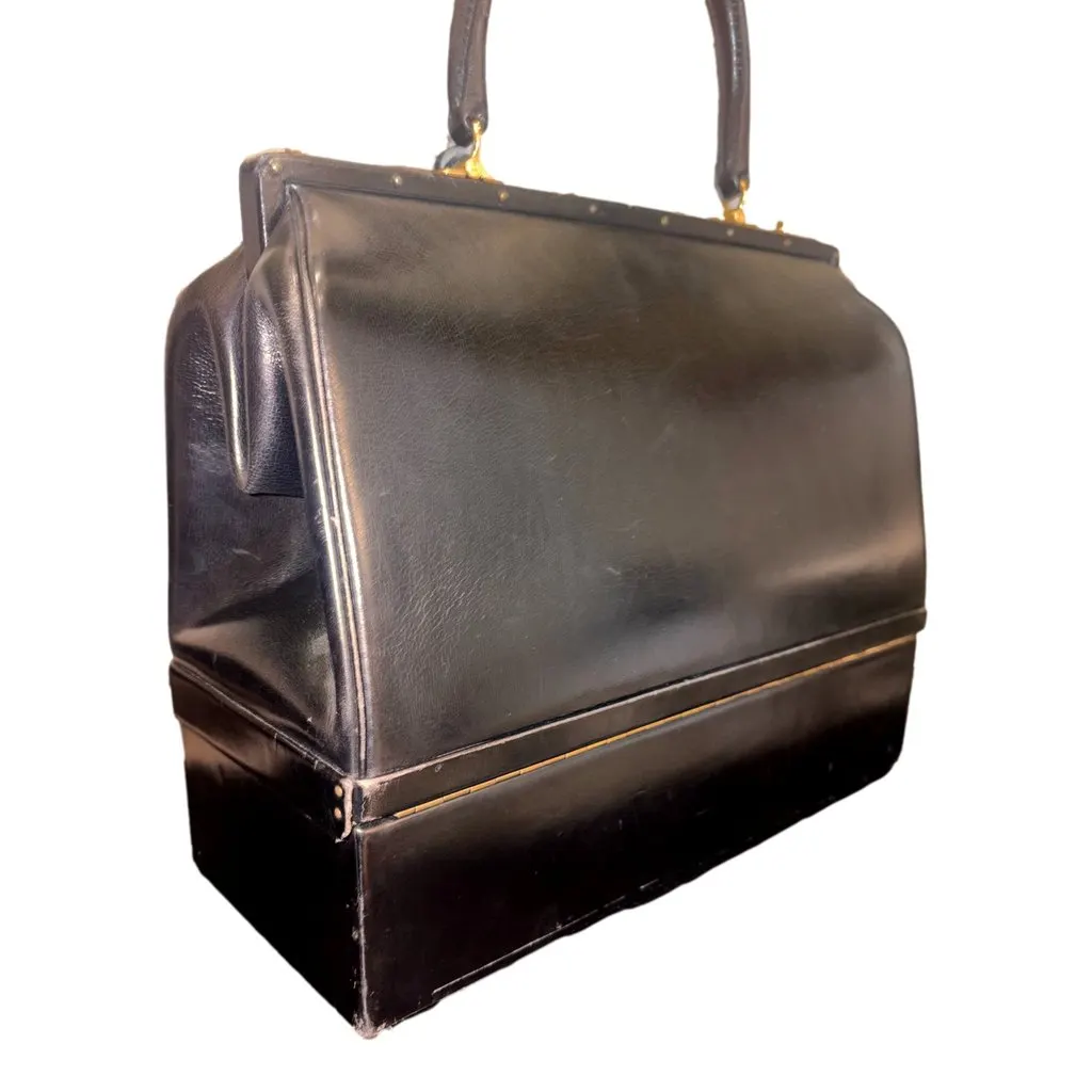 Hermès Vintage Sac Mallette Vanity Trunk Top Handle Bag Black Leather Good - Inside View