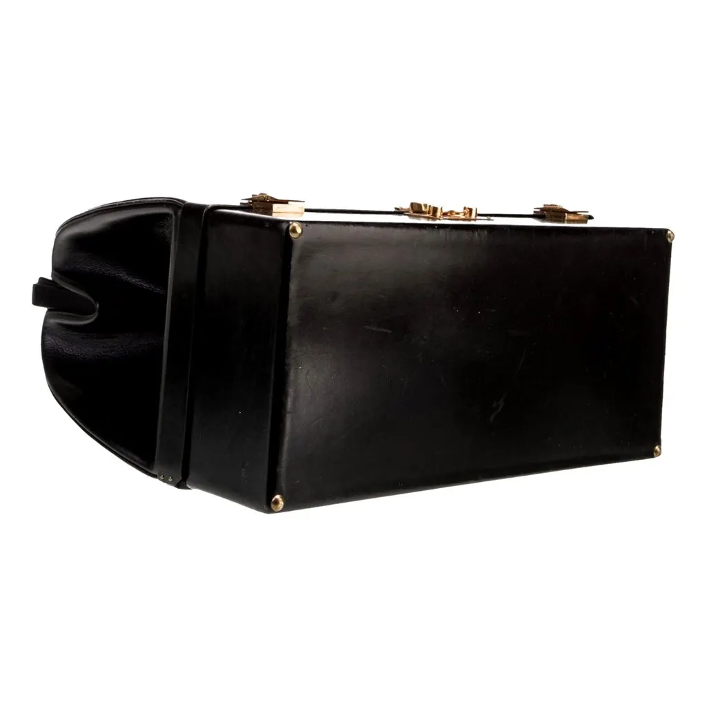 Hermès Vintage Sac Mallette Vanity Trunk Top Handle Bag Black Leather Good - Model View
