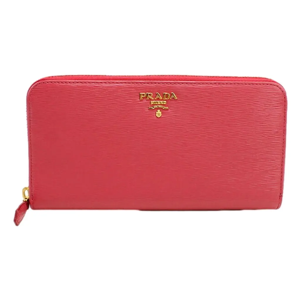 Prada Vitello Move Long Zip Around Continental Wallet Pink Pink Leather Good - Front View