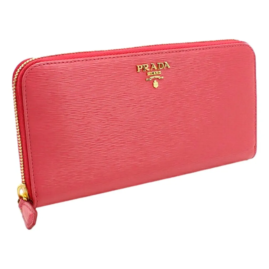 Prada Vitello Move Long Zip Around Continental Wallet Pink Pink Leather Good - Back View