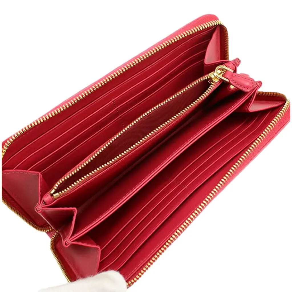Prada Vitello Move Long Zip Around Continental Wallet Pink Pink Leather Good - Model View