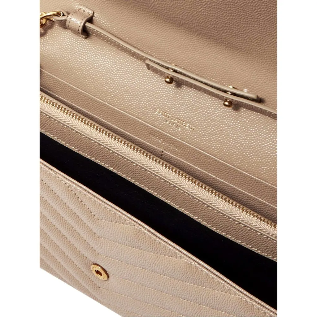 Saint Laurent Cassandre Matelassé Chain Wallet in Beige Grain de Poudre Leather Beige Leather Never worn - Back View