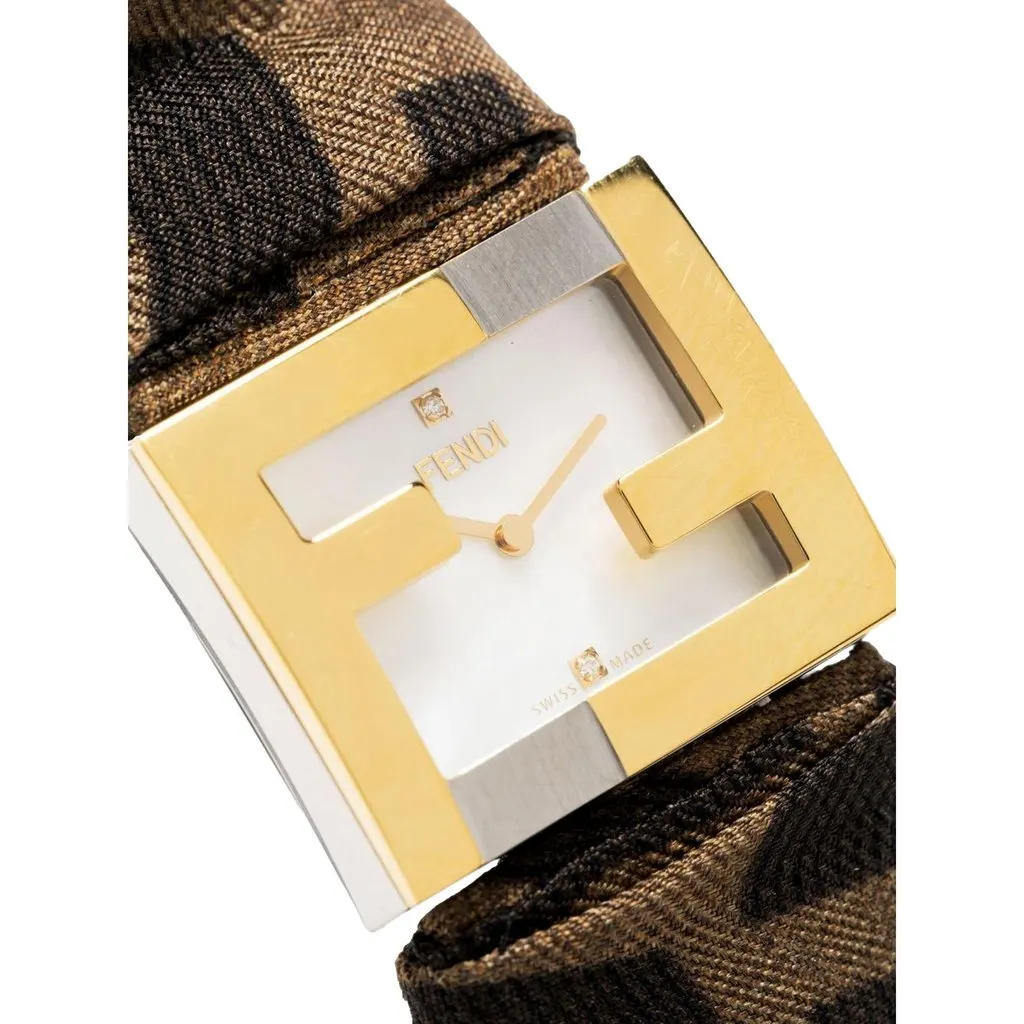 Fendi Fendi Fendimania Baguette Pearl Dial Monogram Satin Watch Brown Satin Never worn - Inside View