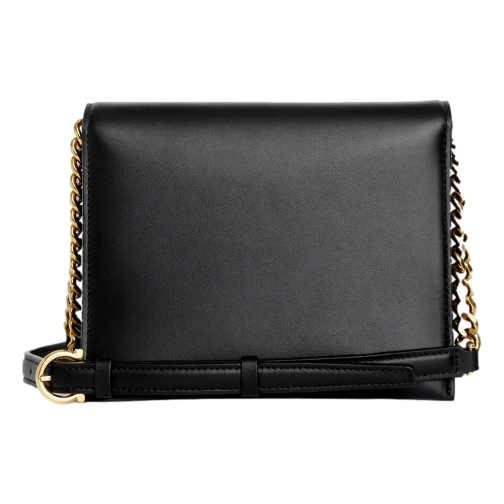 Salvatore Ferragamo Trifolio Black Leather Flap Crossbody Bag Gold Gancini Designer Black Leather Never worn - Inside View