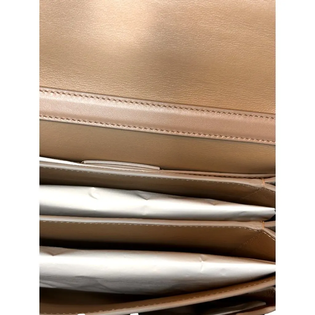 Salvatore Ferragamo Trifolio Soft Leather Flap Crossbody Bag Ameretti Beige Gold Hardware Beige Leather Never worn - Back View