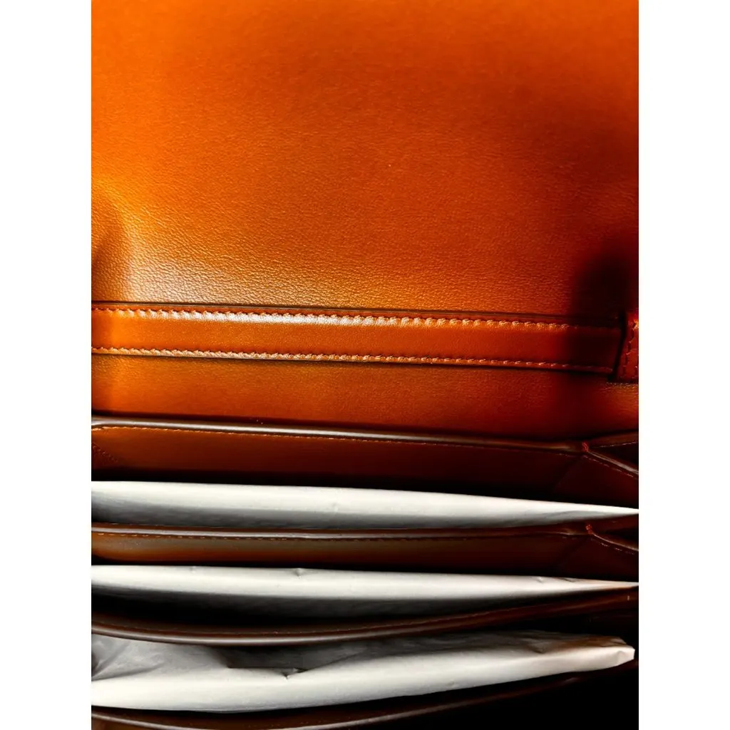 Salvatore Ferragamo Ferragamo Trifolio Soft Leather Flap Crossbody Bag Sella Brown Gold Gancini Closure Black Leather Never worn - Model View