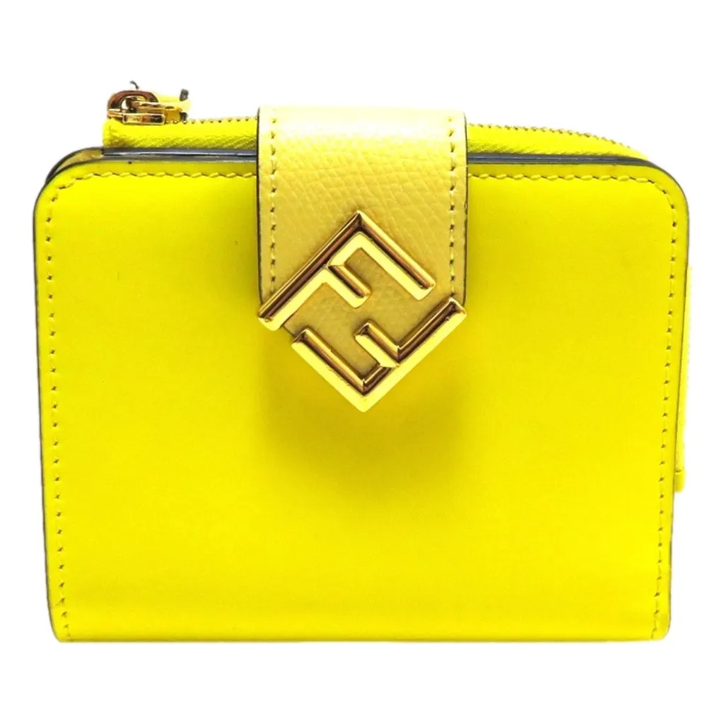 Fendi Fendi Diamonds Sorbetto Yellow Compact Zip Pocket Bifold Card Holder Wallet Yellow Leather Never worn - Front View