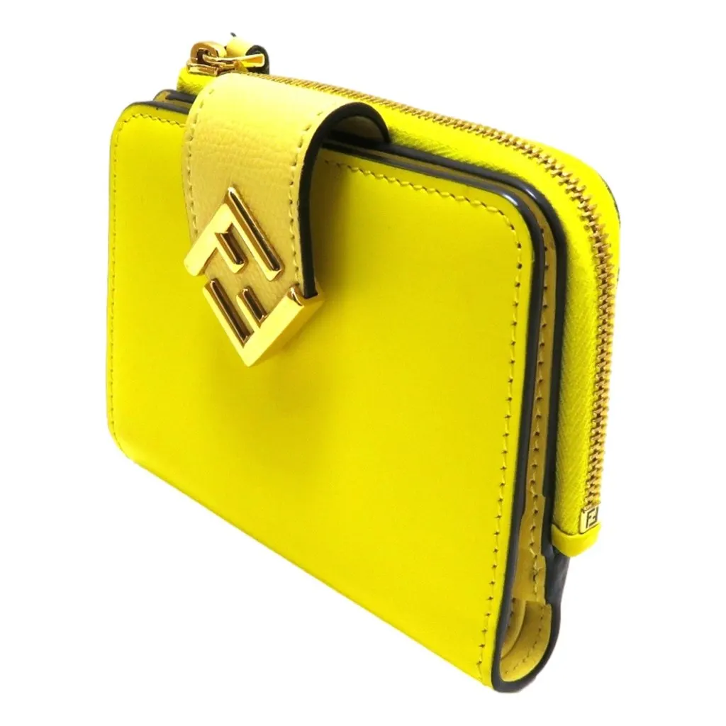 Fendi Fendi Diamonds Sorbetto Yellow Compact Zip Pocket Bifold Card Holder Wallet Yellow Leather Never worn - Back View