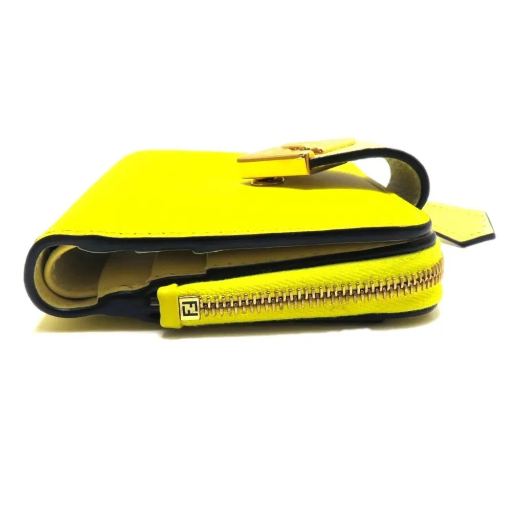 Fendi Fendi Diamonds Sorbetto Yellow Compact Zip Pocket Bifold Card Holder Wallet Yellow Leather Never worn - Inside View